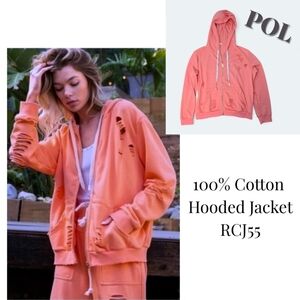 Pol Coral Distressed Zip Up Hooded Jacket Size Small (Runs Roomy)
